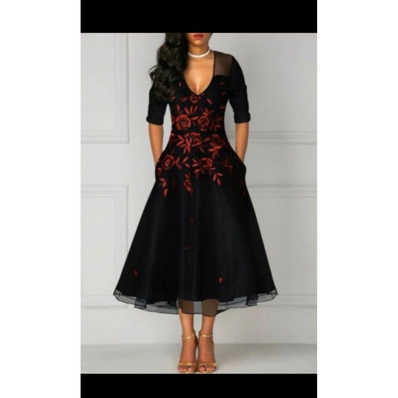 rosewe black formal dresses ZAPAKASA Women Black Formal Dress Mermaid Off The Shoulder Long Sleeves  Mesh And Lace Long Black Tie Dress main image 1